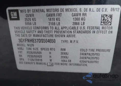 2013 Cadillac Srx Performance Collection from USA, damaged, VIN 3GYFNHE37DS504650